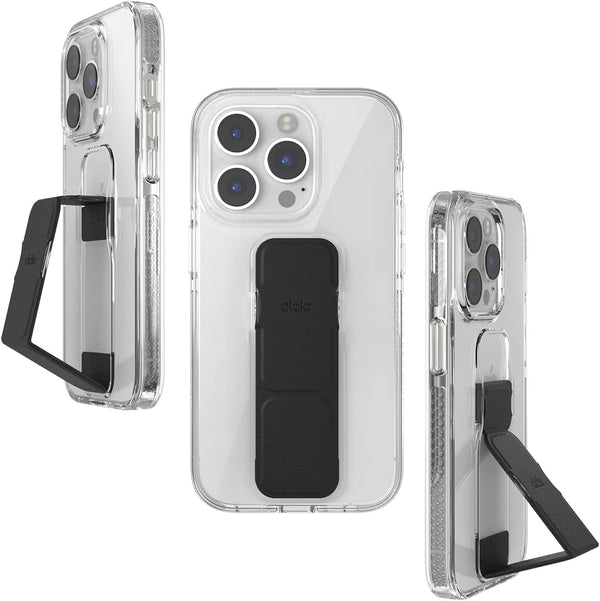 CLCKR iPhone 14 Pro Case with Phone Grip, Ultra-Thin Clear Black, Shockproof Phone Holder