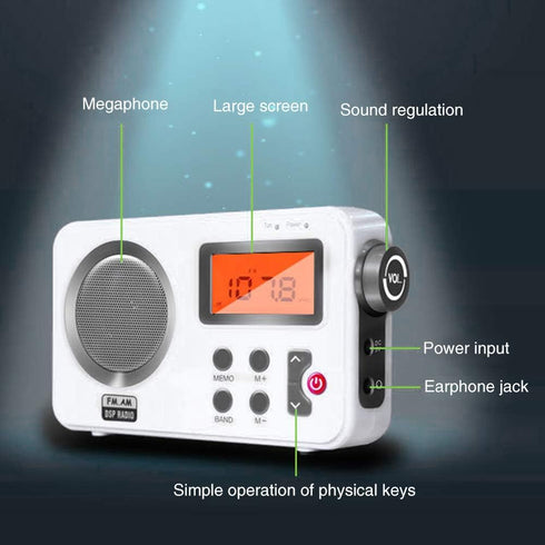 Shower Radio Speaker, Portable LCD Display Stereo Radio with AM/FM, Long Playback Time Radio with 20 Preset Stations