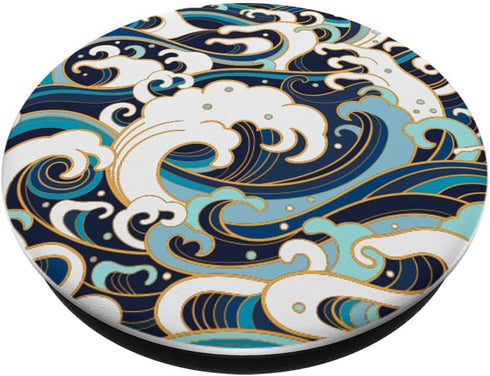 Japanese Art Ocean Getaway Wave Surfing Blue Geometric Ocean PopSockets Standard PopGrip