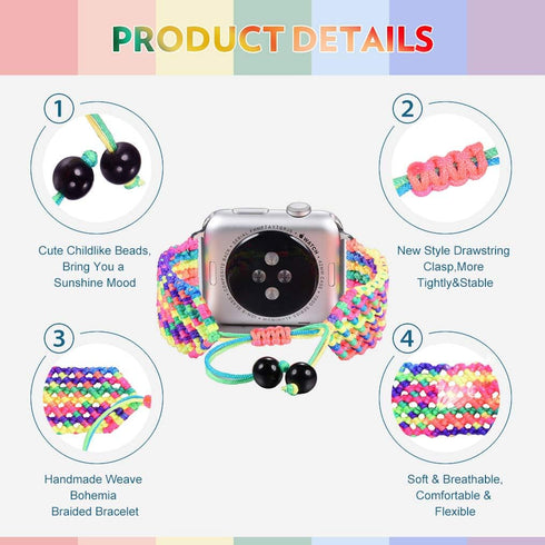 Bandmax Rainbow LGBT Apple Watch Band, 42MM 44MM Braided Nylon Rope, Replacement Wristband Straps