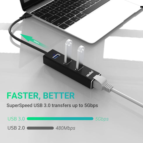 USB to Ethernet Adapter - atolla 3 Ports USB 3.0 Hub with 10/100/1000 Mbps LAN RJ45 Network Adapter
