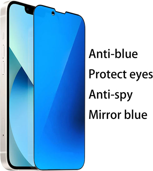 2 Pack Anti-Spy Tempered Glass Screen Protector for iPhone 13/13 Pro/14 - 6.1" Anti-Blue Mirror Film (Blue)