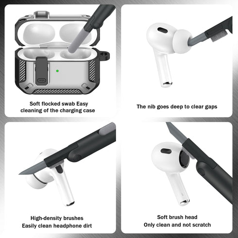 AirPods Pro 2nd Gen Case with Cleaning Kit, Military Hard Case Armor with Lock, for AirPod Gen 2 Charging Case