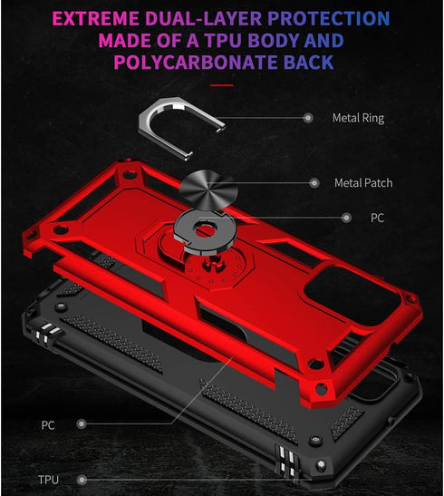 Yiakeng Compatible Phone Case for Samsung Galaxy A03S, Military Grade Protective Case with HD Screen Protector and Ring