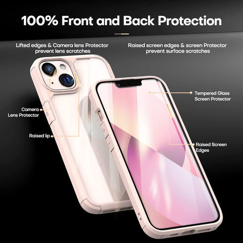 TAURI 3 in 1 for iPhone 13 Case Pink, Military-Grade Drop Protection Slim Shockproof Lanyard Case 6.1 inch