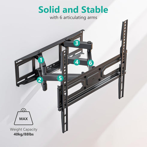 WALI Full Motion TV Wall Mount for 32-70 inch Flat Curved TV, Swivel Extension Tilting Bracket