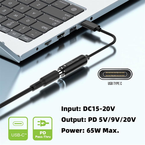 cablecc 7.4x5.0mm Input DC Jack to USB-C Type-C Power Plug Charge Cable for PD 9V 15V 20V 65W Laptop Phone