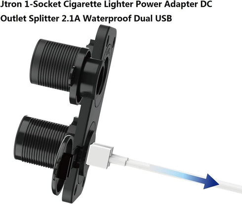 Jtron 1-Socket Cigarette Lighter Power Adapter DC Outlet Splitter, 2.1A Waterproof Dual USB Slot Socket for RV Car Boat