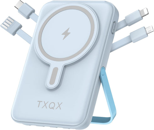 Wireless Portable Charger 10000mAh, Magnetic Power Bank with Built-in Cables, 22.5W PD Fast Charging for iPhone