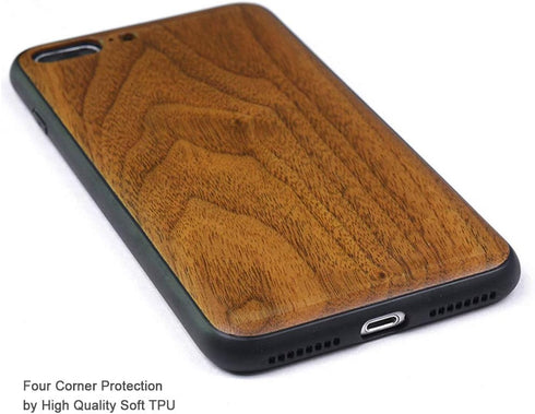 Wood Case for iPhone 7 Plus/8 Plus, Real Natural Wood, Slim Shockproof Hybrid Cover (Walnut)