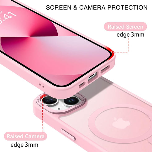 BENTOBEN Translucent Matte iPhone 13/14 Case, Slim Shockproof, Magsafe Compatible, Tender Pink, Protective Cover for