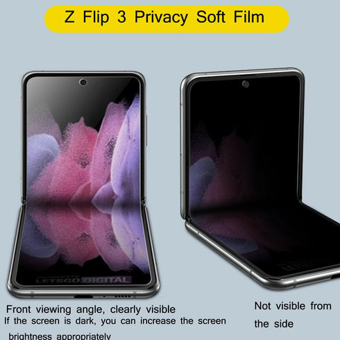 3 Pack Privacy Screen Protector for Z Flip 3, Anti-Peep Outside + Inside Screen Protector + Side Protector Film for