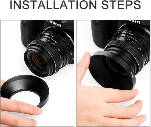 72mm Wide Angle Lens Hood, Universal Metal Sunshade with Centre Pinch Lens Cap for Canon Nikon Sony Pentax Olympus