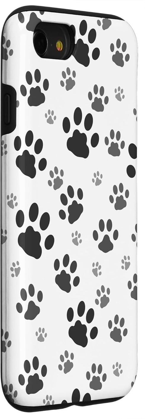 Cute Dog Paw Pattern Case for iPhone SE (2020), 7, 8 - Black & White Print for Puppy Lovers