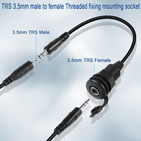 QIANRENON 3.5mm TRS Threaded Fixed Waterproof Cable - 1/8 Male to Female Embedded Mount Stereo Adapter for Extension