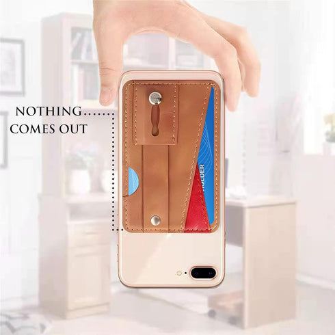 Dual Pockets Phone Wallet Stick On with Snap Closure, Adhesive Phone Card Holder for iPhone and Most Smartphones -