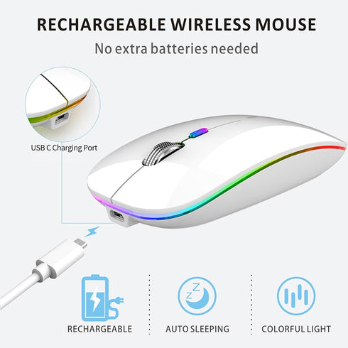Uiosmuph G12 2.4G LED Wireless Mouse, Slim Rechargeable Silent Mouse, Portable USB Optical Wireless Computer Mice