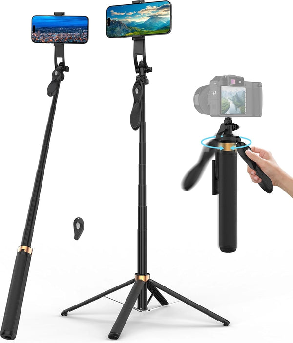 Free Fashion Selfie Stick Quadpod, 71" Phone Stand,Cell Phone Tripod with Wireless Remote, iPhone