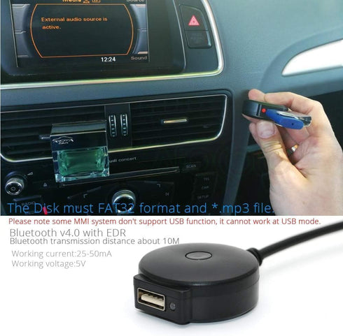 Bluetooth AUX Receiver Cable Adapter for VW Audi A4 A5 A6 Q5 Q7 After 2009 Audio Media Input AMI MDI Interface