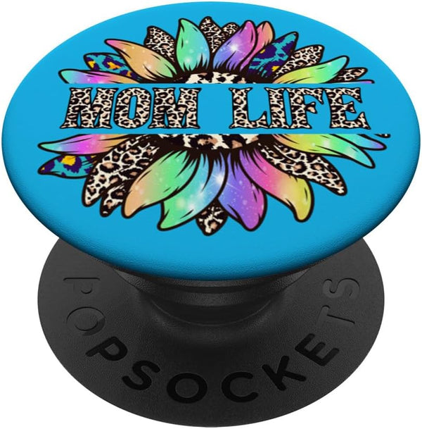PopSockets Swappable PopGrip Classy Mom Life with Messy Bun Sunflower Leopard Mom Life