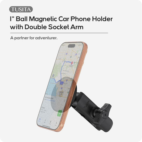 TUSITA 1" Ball Magnetic Car Phone Holder with Double Socket Arm Compatible with iPhone Magsafe, for Ram Mount B Size