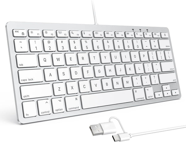 OMOTON Wired Keyboard for Mac, Dual Interface, Comfortable Typing Angle, Stable Connection, Compatible with MacBook,