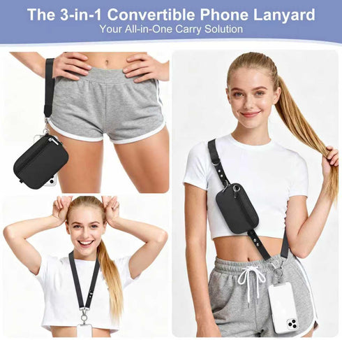 Uiwkow 3-in-1 Clip and Go Strap for Phone with Wallet Crossbody, Detachable Zippered RFID Wristlet WalletAdjustable