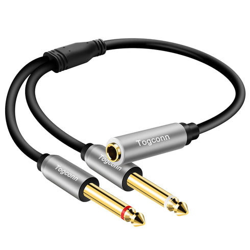 1/4 inch TRS Stereo Splitter Y Adapter - 6.35mm Female to Dual 6.35mm TS Mono Male Jack Audio Cable 1 Feet