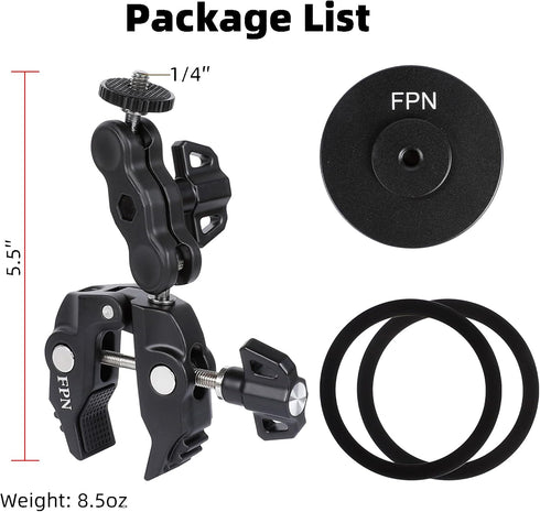 FPN 0.4-2" 16 15 14 13 12 All-Metal Magnetic Phone Holder for Magsafe, Magnet Phone Mount with Super Clamp for Spin