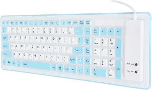 Sanpyl USB Wired Keyboard, 103 Keys Foldable Silicone Keyboard, Waterproof Mute Roll Up for PC Laptop (Blue)