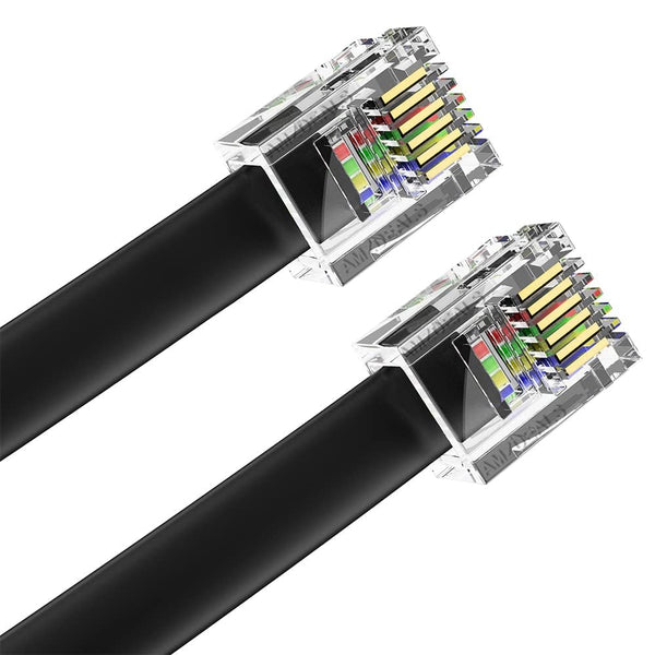 AmzDeals 4-Pack 4 inch Black RJ12 6P6C Male to Male Straight Wired Cable, Pro Grade, Made in USA
