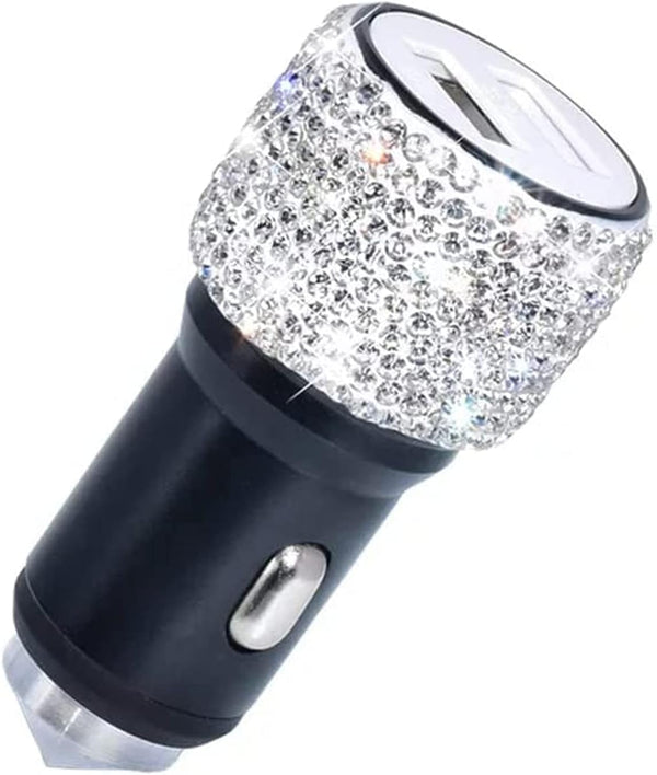 Dual USB Car Charger Bling Bling Handmade Rhinestones, Fast Charging Car Decor for iPhone, iPad Pro/Air, Samsung Galaxy