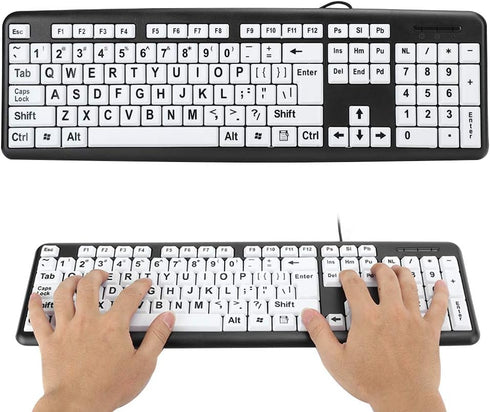 Elderly Keyboard, 104 Keys QWERTY Layout USB Wired Keyboard for Old People (1.35M Cable, Black)