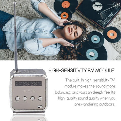 Music Player Mini Speaker, Portable FM Radio Stereo PC Fashion Support Card and U Disk (Black)