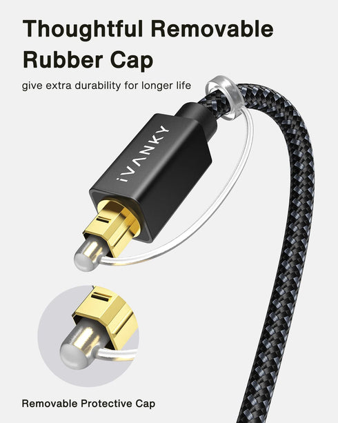 10ft/3M, 24K CL3 PS4, IVANKY Optical Audio Cable Nylon Braided, Gold-Plated, Slim Metal Case, Rated, S/PDIF Digital