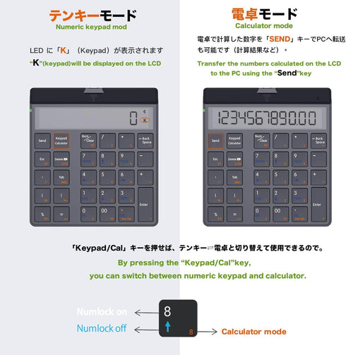KcBlue Numeric Keypad Calculator, 2-in-1 Bluetooth Wireless Number Keyboard, Type-C Charging, Compatible with