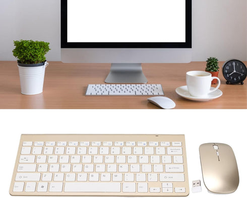 Keyboard Mouse Set, 2.4G USB Thin Ergonomic Mute for Computer (Luxury Gold Color)
