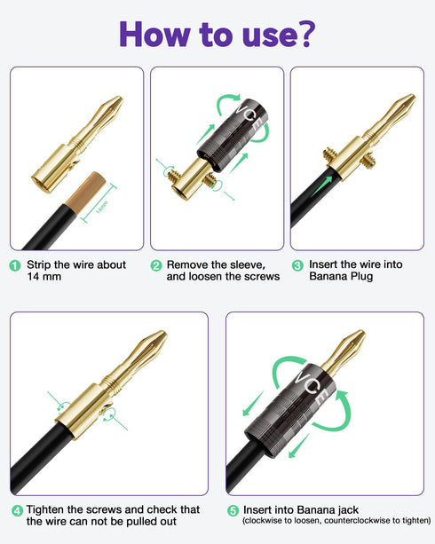 4mm 24K 12-18 Theater(6 (12 VCELINK Banana Plugs, Speaker Wire Connectors, Gold Plated Dual-Screw Type for AWG Wire