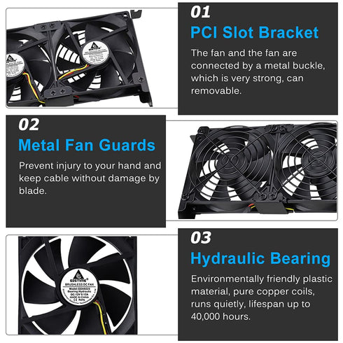 GDSTIME Graphic Card Fans, Dual 90mm 92mm Video Card Cooler for PCI Slot - VGA Fan