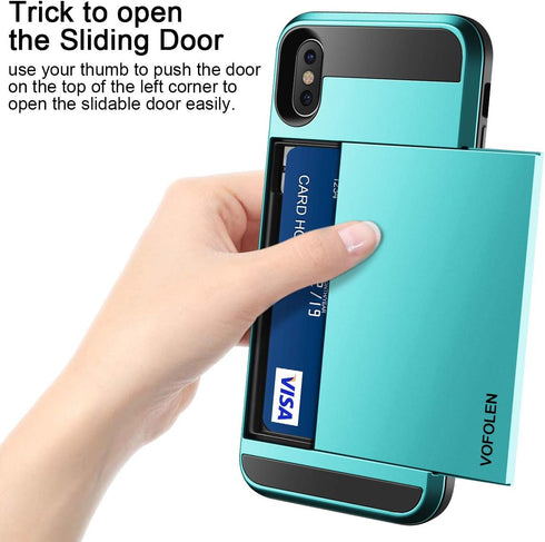 Vofolen Case for iPhone Xs Max, Wallet Card Holder Sliding Cover, Dual Layer Protective Hard Shell Hybrid TPU Bumper