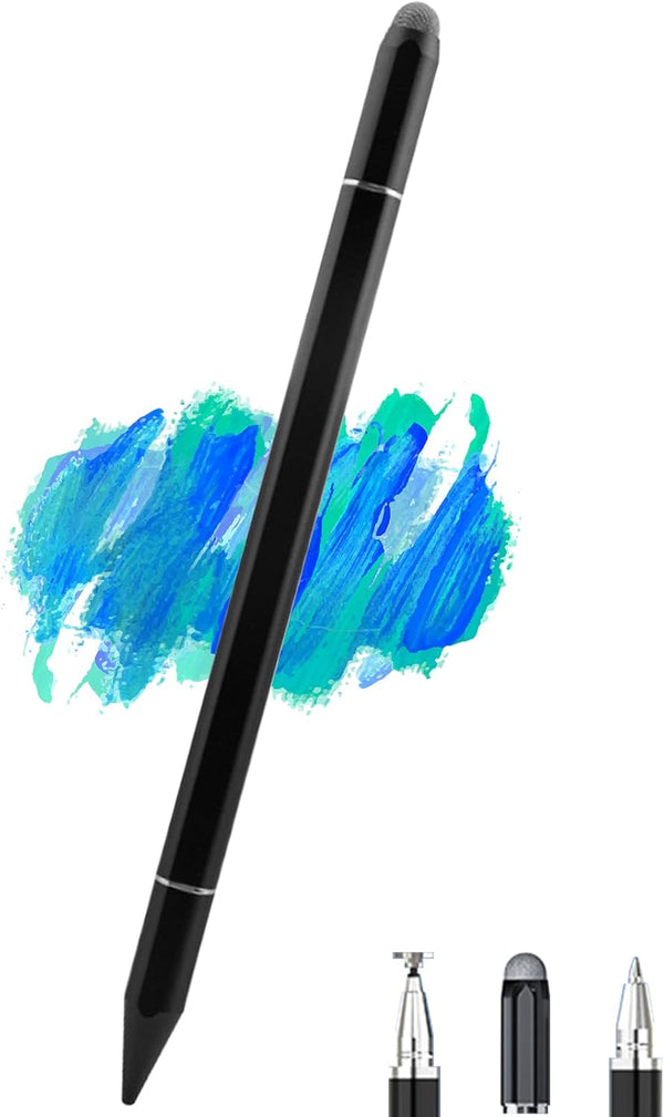 Stylus Pens for iPad, Luntak 3 in 1 Ballpoint Pen, Fiber Tip & Clear Disc Capacitive Stylus for All Touchscreens (Black)