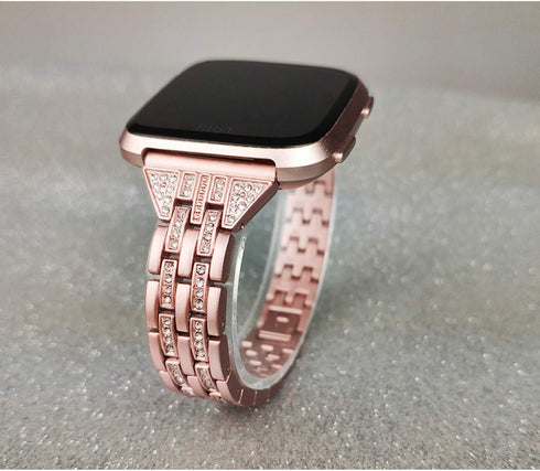 Bands Compatible with Fitbit Versa 2/Versa Lite/Versa, Women Replacement Metal Rhinestone Bracelet, Rose Gold