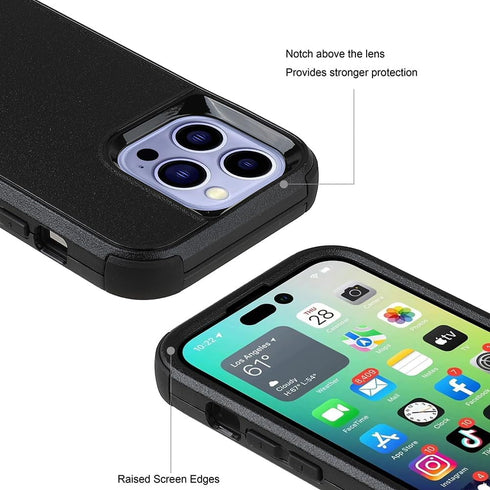 iPhone 14 Pro Max Case - Heavy Duty Shockproof Cover with Glass Screen & Camera Lens Protectors (Black)