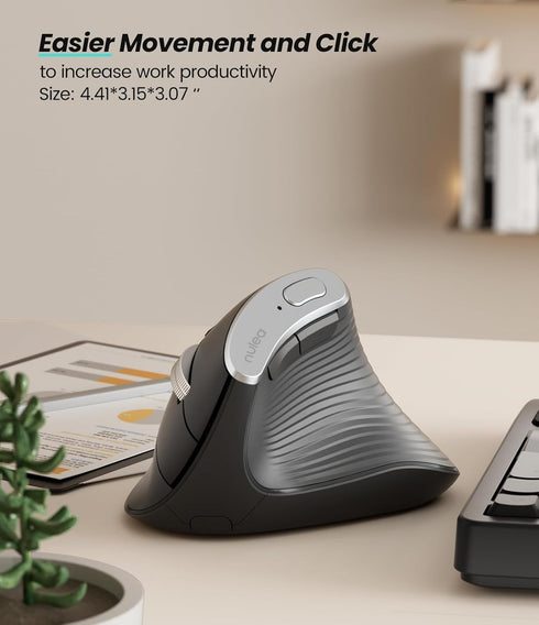 Nulea M510 Wireless Vertical Mouse, Ergonomic Design, 3 Adjustable DPI, Compatible with Windows, Mac OS, Grey