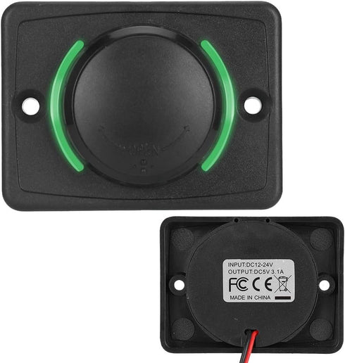 Car USB Socket 3.1A DC12V/24V, Black Waterproof Dual USB Port Power Outlet with LED Car Accessory (Green)