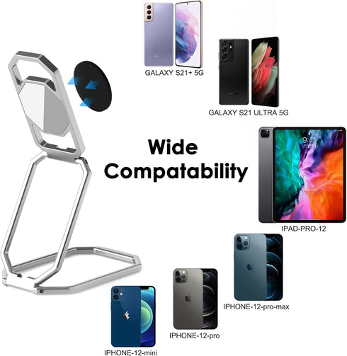 Phone Ring Holder Finger Kickstand, Upgraded 360° Rotation Metal Grip for Magnetic Car Mount, Compatible with