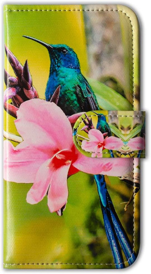 Case for iPhone XR, Hummingbird Pink Flower Leather Flip Wallet Case with Card Slot Holder for iPhone XR