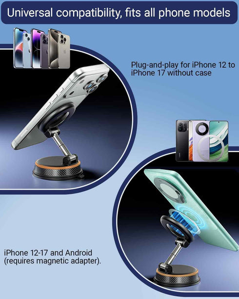 Fclvd 360Adjustable 108+LBS Magnetic Car Phone Holder, Vacuum Dashboard and Windshield Mount Magsafe Cell Phone Holders