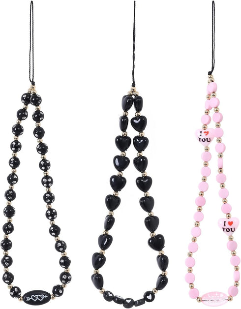 Taouzi 6PCS Beaded Phone Lanyard Wrist Strap, Fruit Star Pearl Rainbow Color Phone Chain for Women Girls