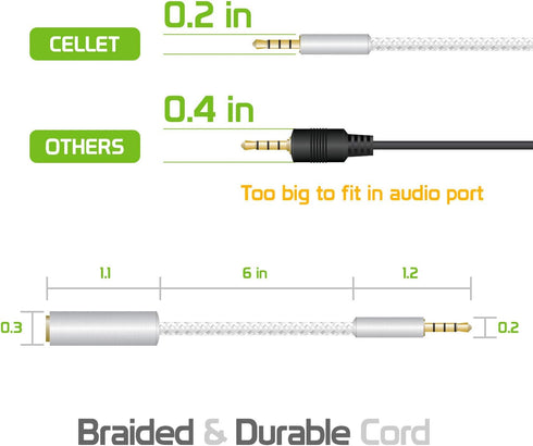Cellet Gold Plated 3.5mm TRRS Male to Female Audio Adapter, 6 Inch, White